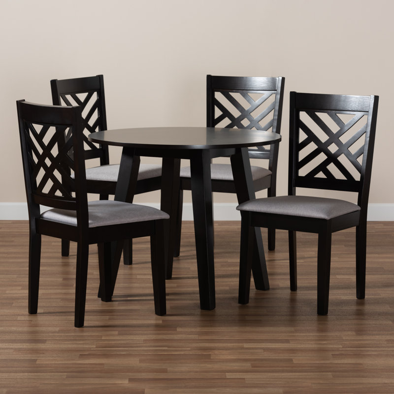 4 - Person Four Leg Dining Set, Beige / Dark Brown, Gray
