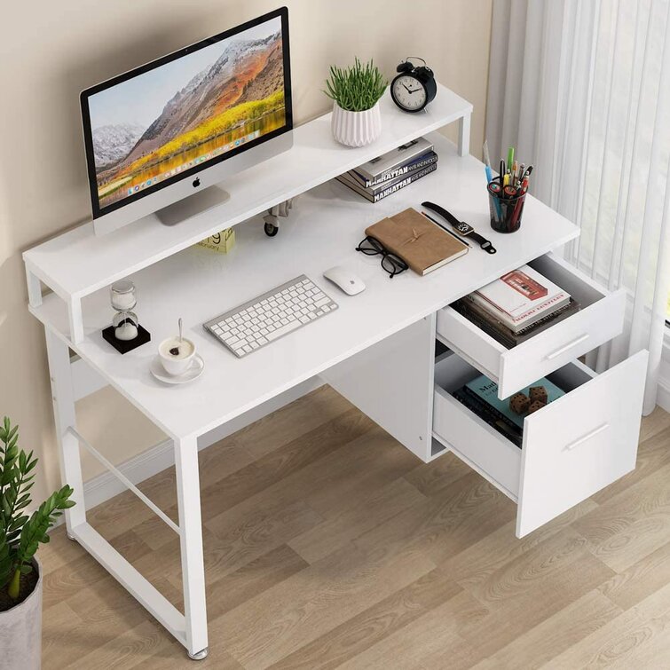 48-Inch White Computer Desk with Hutch