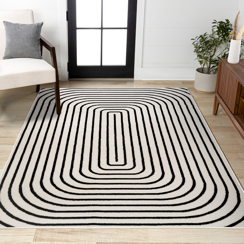 Tapis noir / blanc Freya Modern, Rectangle 5 pi 3 po x 7 pi 7 po