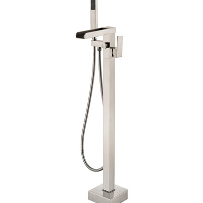 Brushed Nickel Bathroom Tub Filler With Waterfall Effect And Handheld Shower - Floor Mount, Mounted Hand Faucet