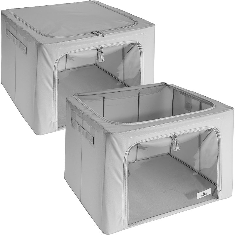 Sorbus Medium Storage Box Foldable with Window & Handles, Gray, 13.75" H x 19.75" W x 16" D