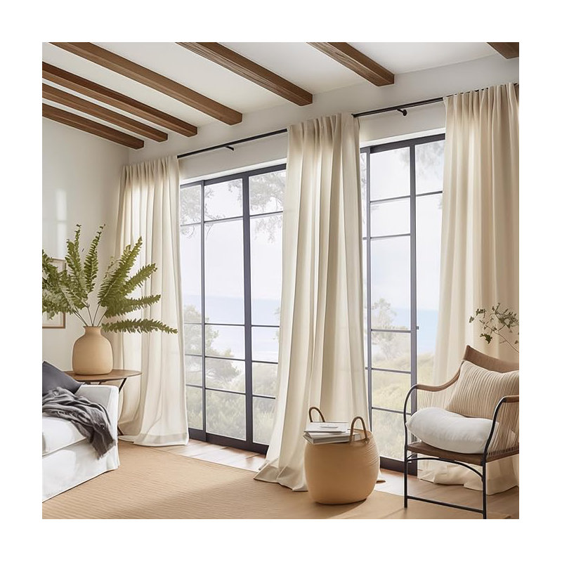Paire de rideaux en lin mélangés pour salon, L 50 po x L 108 po, Brut