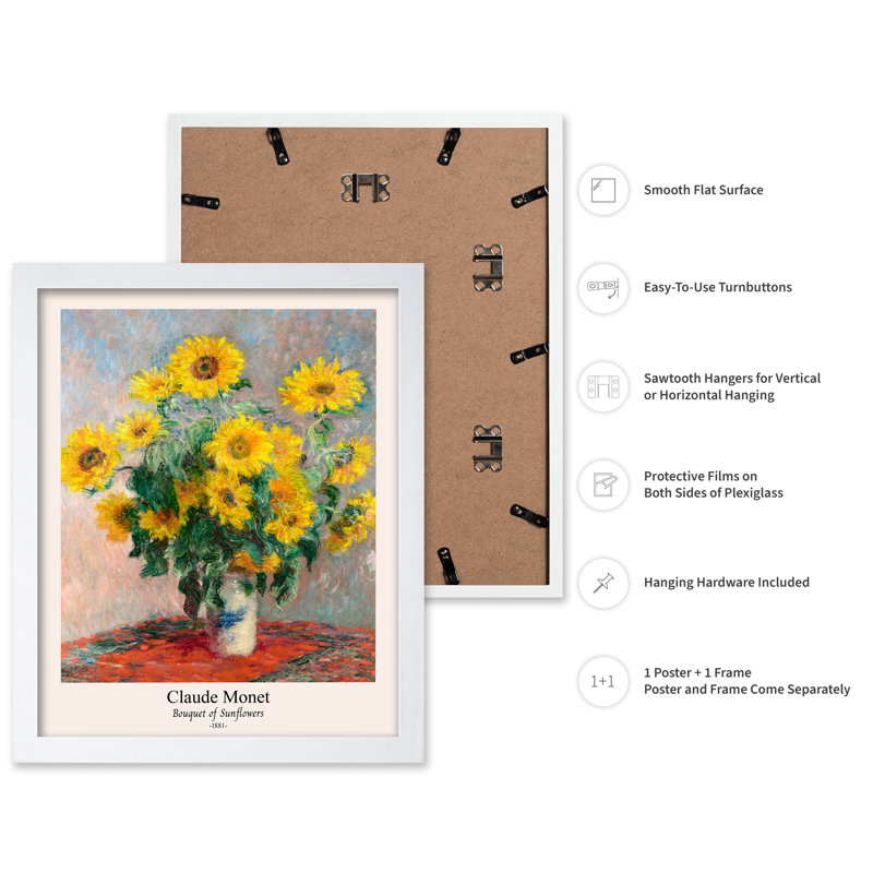 Claude Monet - Bouquet de tournesols, 11"H x 14"W, Poster, White Framed