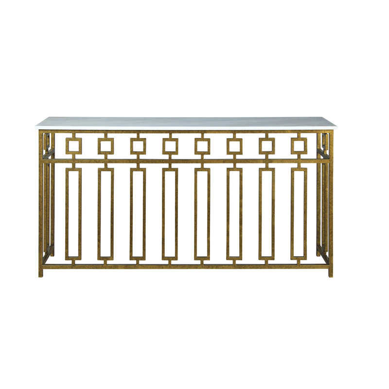 Sultan Console Table, Carrera Marble, 36" H x 72" W x 16" D, Royal Gold