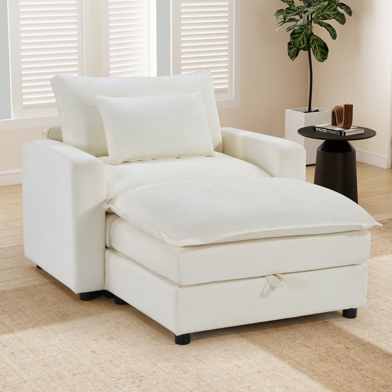 Fauteuil moelleux et demi avec repose-pieds de 46 po de largeur, Blanc