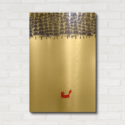«Alone In The Forest» par Robert Farkas, art mural en métal doré, 24 po x 36 po
