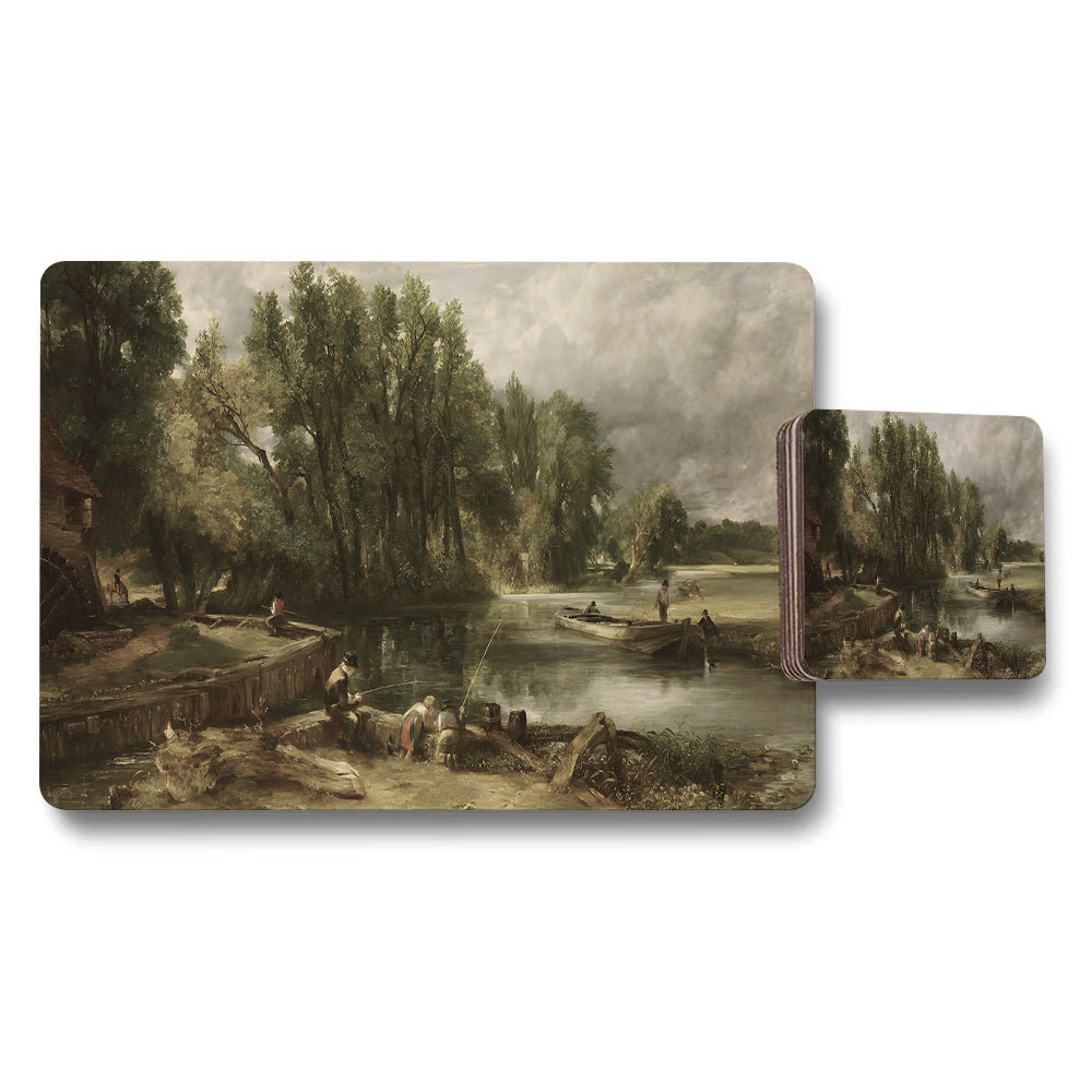 Riverside Landscape Placemats And Coaster Set With Classic Artwork