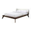 Structure de lit grand format couleur noyer, plateforme en bois massif avec panneau et tête de lit à oreilles en tissu, lit de style moderne Mid-Century prêt pour le matelas, pieds angulaires effilés,-1621848598