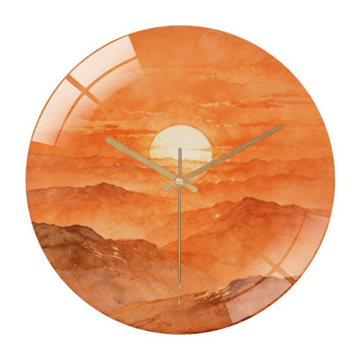 12" Round Tempered Glass Wall Clock with Silent Quartz Movement