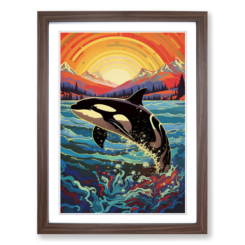 Orca Whale - Single Picture Frame Print on Wood, Walnut, 64cm H x 46cm W x 2cm D