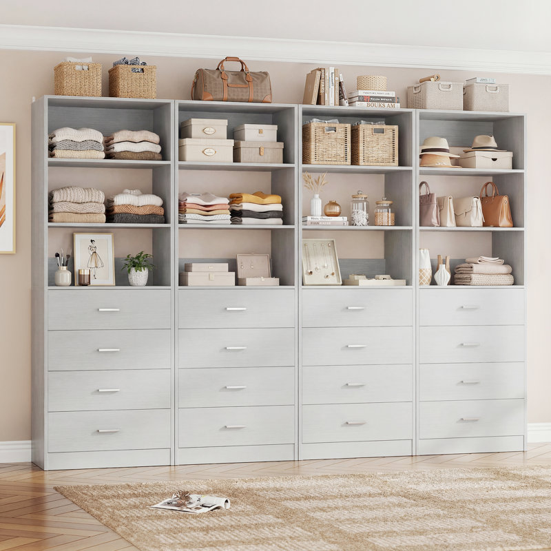 Système d'organisation 84 po avec tiroirs en bois, Gris