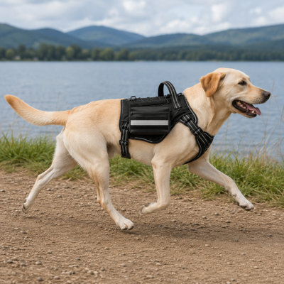 Adjustable Tactical Dog Harness with Control Handle and Detachable Utility Pouch