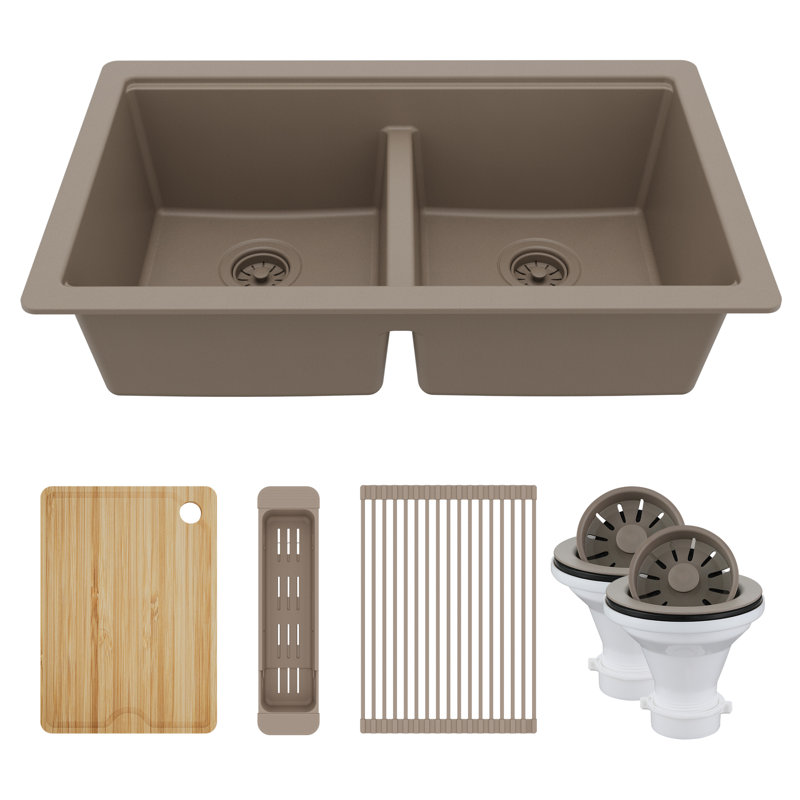 Ensemble d'évier de cuisine à double cuve en quartz Karran, Béton mat