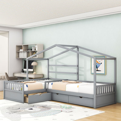 Twin L-Shaped Platform Bed With Built-In Storage Drawers by Harper Orchard