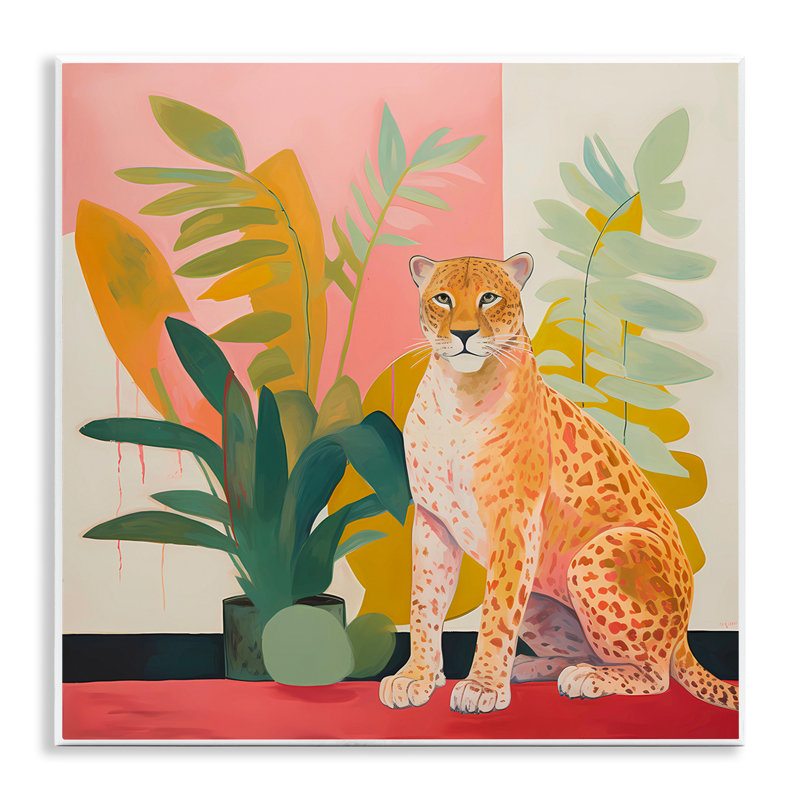 Art mural, "Léopard assis avec des plantes" par Walker Noble