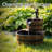 Wood Barrel Weather-Resistant Brown 2-Tier Outdoor Water Fountain with Decorative Hand Pump