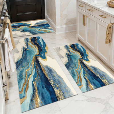 Tapis de cuisine 20 po x 32 po + 20 po x 48 po + 20 po x 59 po Tapis de cuisine à motif abstrait antidérapant 3 pièces