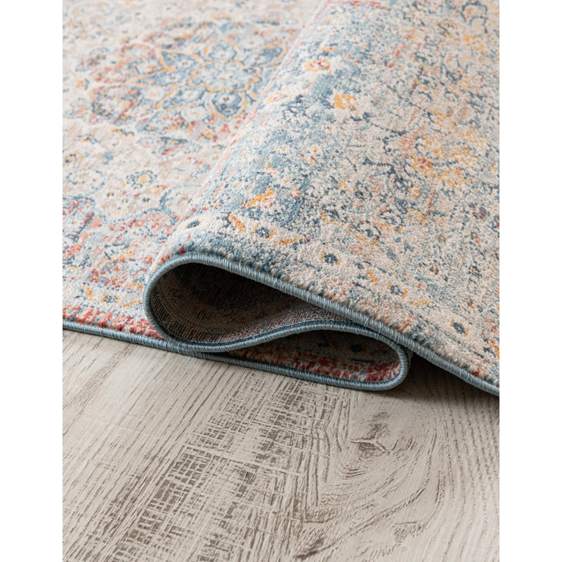 Tapis oriental bleu / crème / rouge Alize, Carré 5 pi 3 po