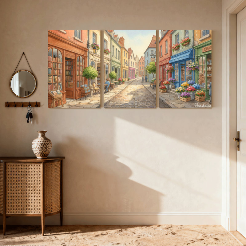 Ensemble de 3 impressions sur toile, "Scène de ville européenne charmante", H 18 po x l 36 po