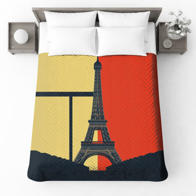 Eiffel Tower Silhouette Quilted Bedspread All Sizes