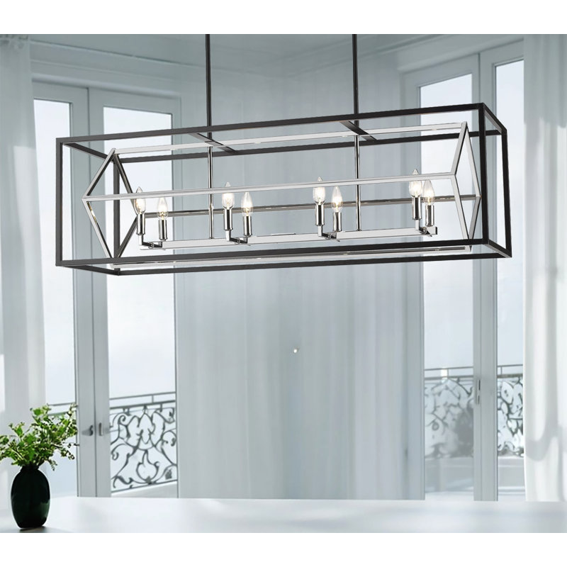 Lustre rectangulaire en métal 8 lumières Guzik, Nickel
