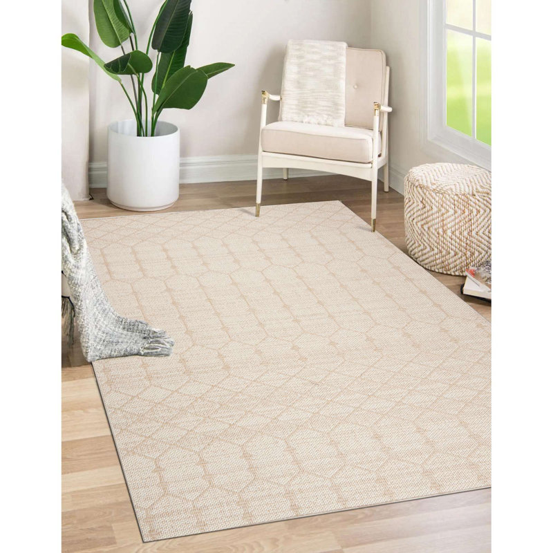 Tapis intérieur / extérieur en polypropylène beige Makayla, Rectangle 2 pi x 3 pi