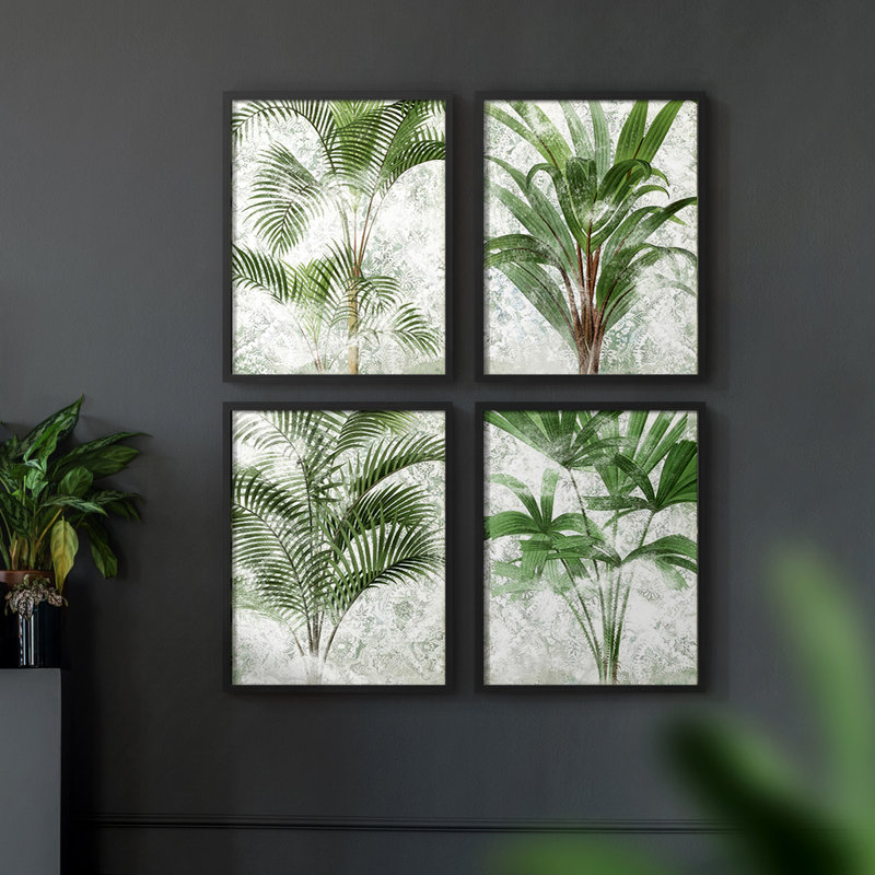 Lace Palms I, ensemble de 4 reproductions encadrées, H 14 po x l 44 po