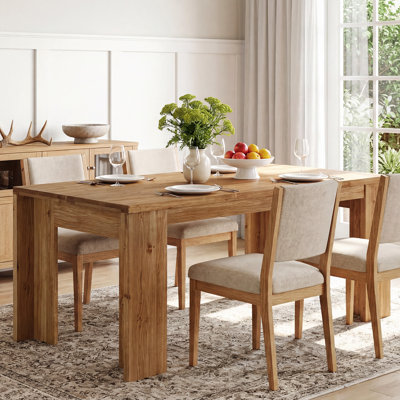 Table de salle à manger rectangulaire en bois massif de 160 cm (63 po) pour 4 à 6 personnes, style campagnard, idéale pour la cuisine ou la salle à manger.