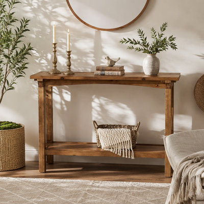 39.4” Small Entryway Table, 2-Tier Solid Wood Console Table for Living Room