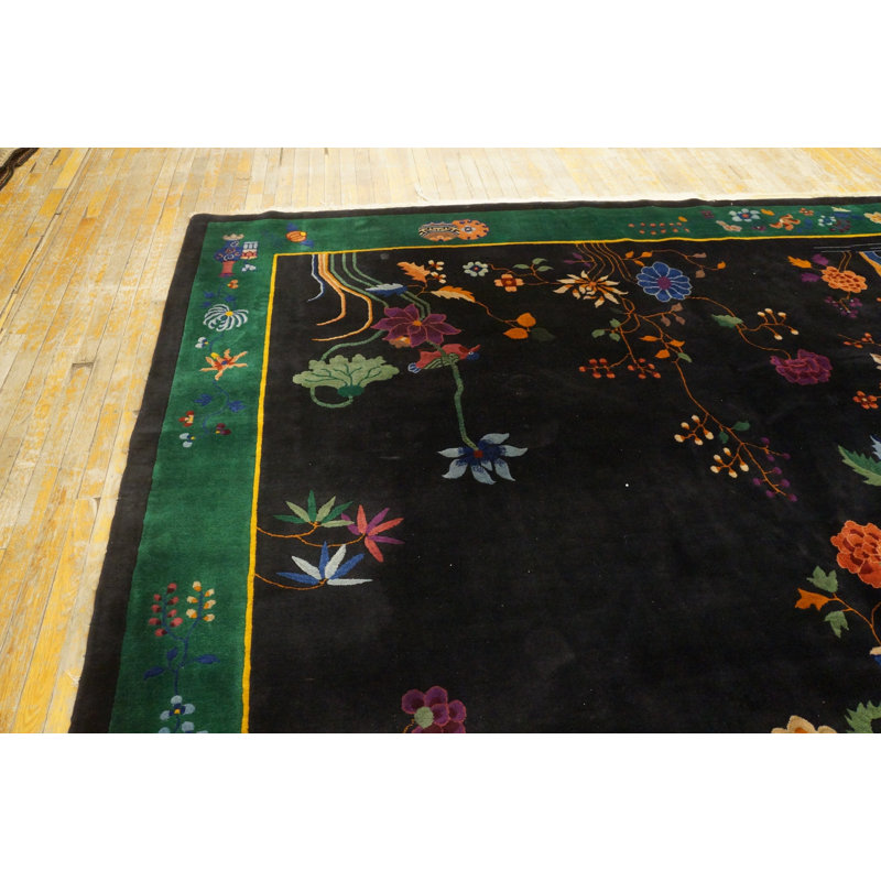 Antique Chinese - Art Deco Room Size Wool Black Rug