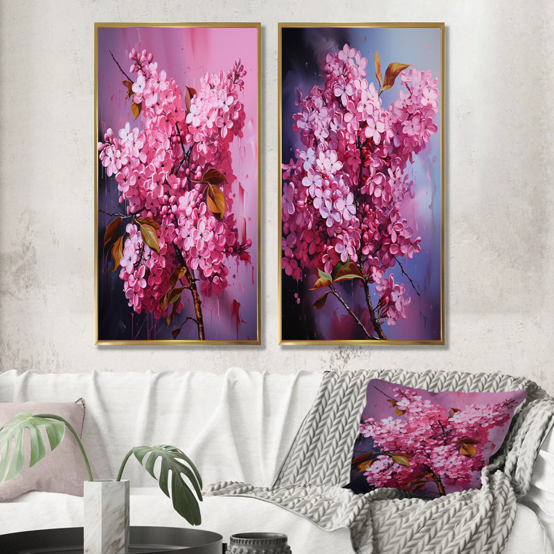Ensemble de salon Neil Pink Lilacs, H 28 po x l 25 po, Encadrement doré