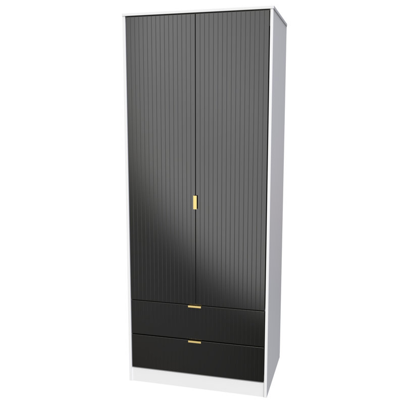 Fully Assembled 2 Door Wardrobe, 182.5cm H x 74cm W x 53cm D, Black/White