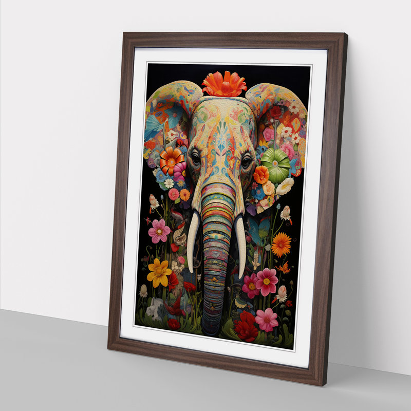 Elephant Contemporary Art - Framed Print, 34cm H x 25cm W x 2cm D, Walnut