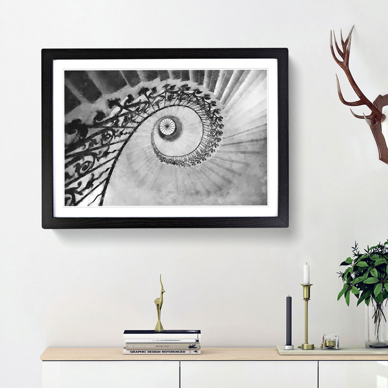 Spiral Staircase - Picture Frame Painting Print, 62cm H x 87cm W x 2cm D, Black Framed