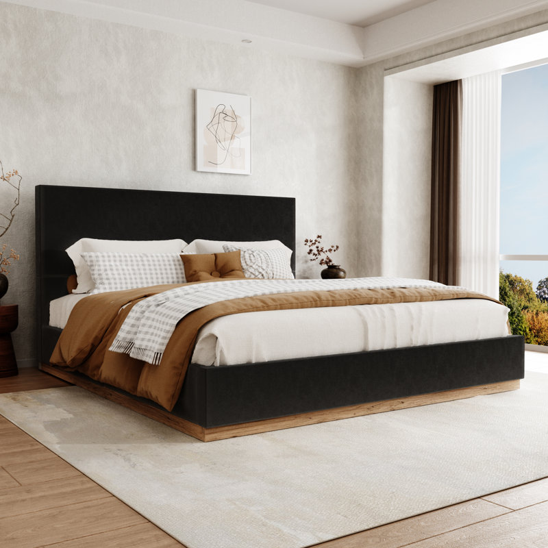 Haden Upholstered Platform Bed Frame, Black, King