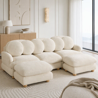 Modular Sectional Sofa with Chenille Upholstery and Movable Ottoman