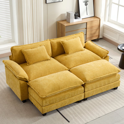 86'' Wide Comfy Cloud Couch Sectional Loveseat Sofa With 2 Ottoman