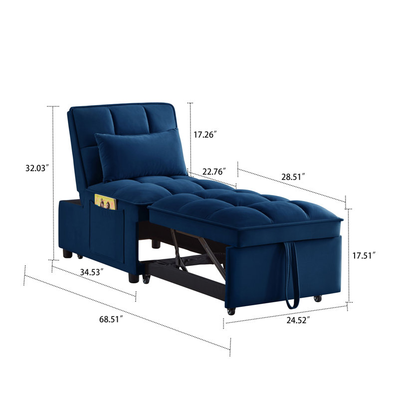 Fauteuil futon convertible avec poches de rangement latérales Modren, Velours bleu