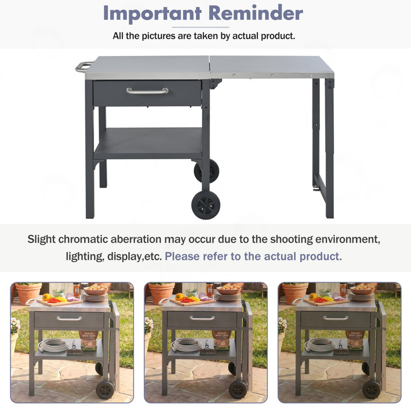 Îlot de cuisine extérieure avec plateau pliable et espace de rangement, Grey