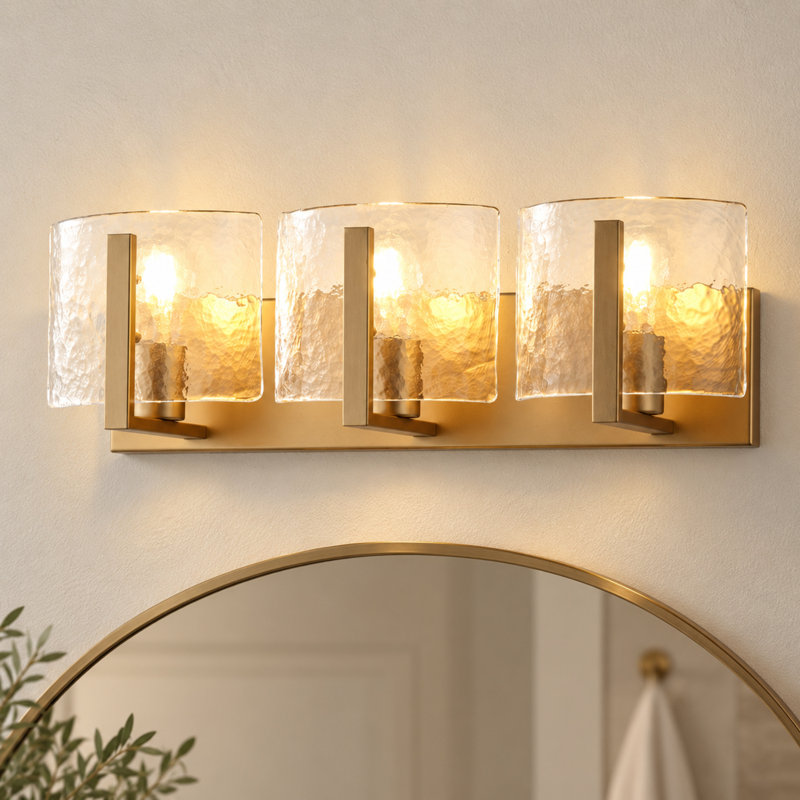 3-Light Modern Bathroom Light Fixtures Glass Pieces Dimmable Vanity Fixtures