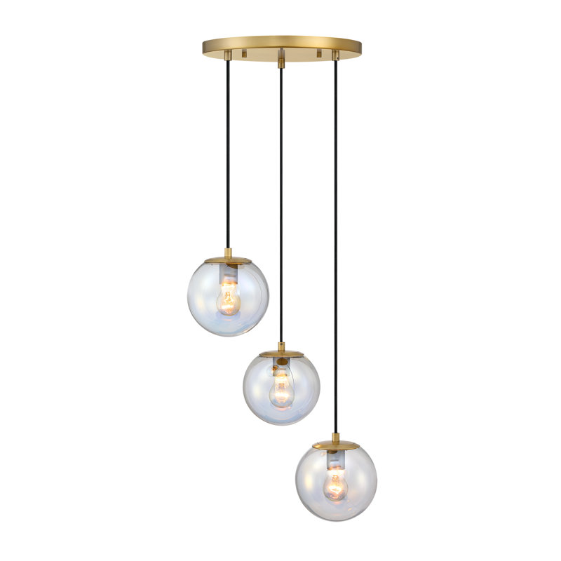 Lustre transitionnel à 3 lumières avec abat-jour en verre transparent irisé de 7 po Neva, Or brossé