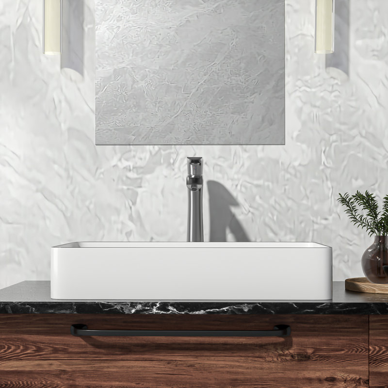 Lavabo de salle de bain rectangulaire en céramique 24 po x 14 po à rebord noir avec rebord noir L 24 po x l 14 po