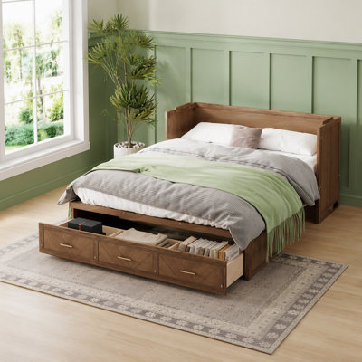 Lit escamotable, lit en bois avec station de charge USB intégrée