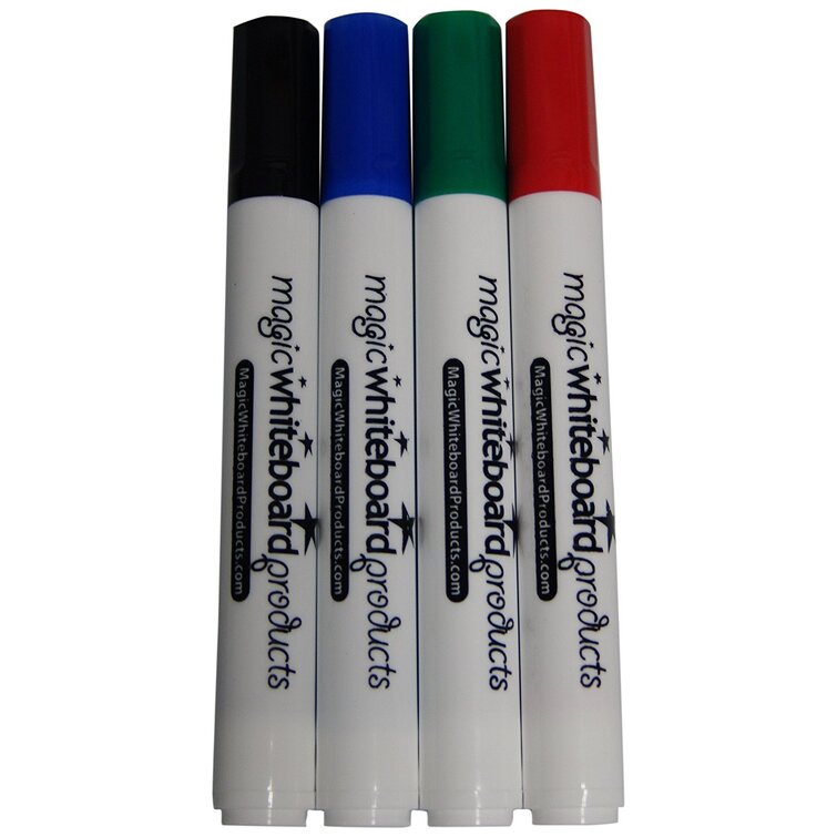 Magic Whiteboard Dry Erase Markers, BLACK BLUE GREEN RED, Low-Odor