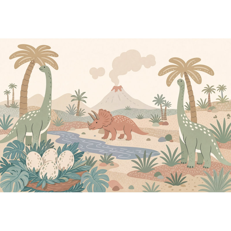 Papier peint paysage de dinosaure, scène préhistorique, vallée tropicale, 200 po x 120 po, Textured Non-Pasted