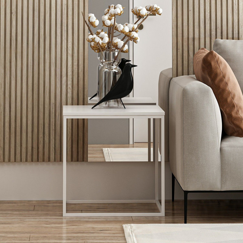 Elegant Scandinavian Side Table, White, 20.5 x 19.7 x 19.7 inches | 100% Melamine Coated Particle Board, Thickness: 0.7 inches | Sturdy Metal Frame | Modern Design, Perfect for Living Room & Bedroom Decor