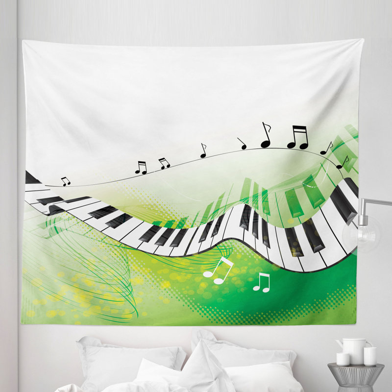 Music Piano Keys Curvy Fingerboard Summertime Entertainment Flourish Tapestry, 264.16cm H x 223.52cm W