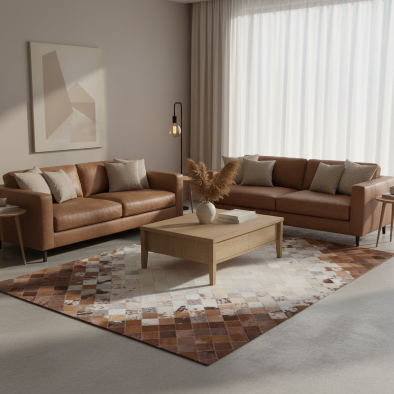 Tapis en cuir de vache brun naturel
