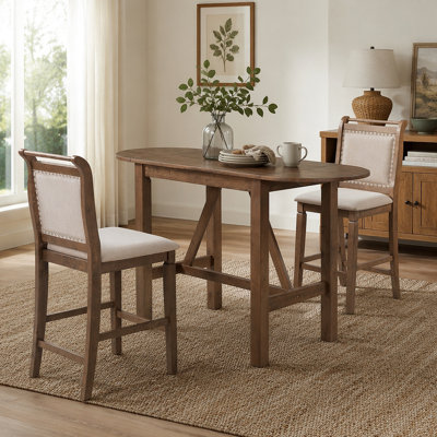 Ensemble de table de salle à manger à hauteur de comptoir en bois 3 pièces avec 2 chaises rembourrées pour petite place