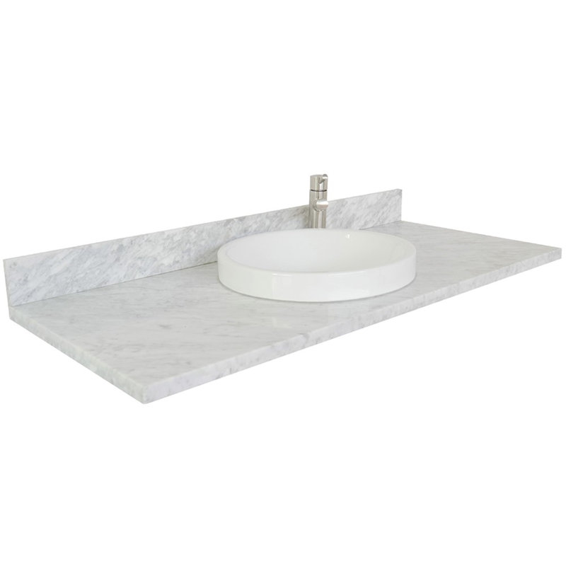 49'' White Carrara Marble Vanity Top with Round Ceramic Sink